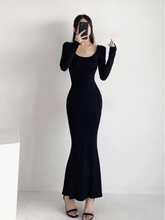 Elegant Plus Size Fishtail Bodycon Dress with Square Collar and Off-Shoulder Option