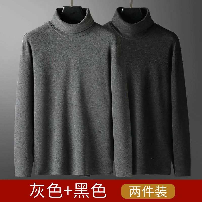 Luxurious Mulberry Silk Dralon Thermal Turtleneck Shirt for Men - Winter Long Sleeve Fleece Slim-Fit Top