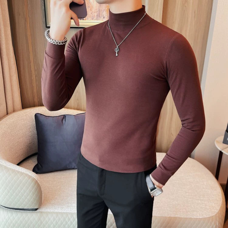 Korean-Inspired Men's Long Sleeve Chic Middle-Collar Shirt