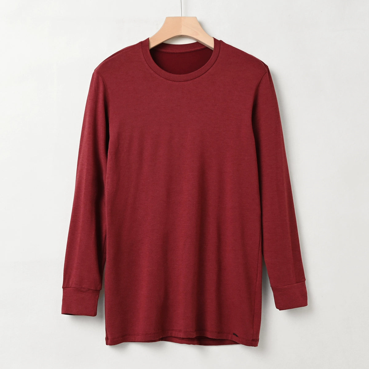 Men's Cozy Brushed Wool Long Sleeve Round Neck Shirt for Autumn Wear