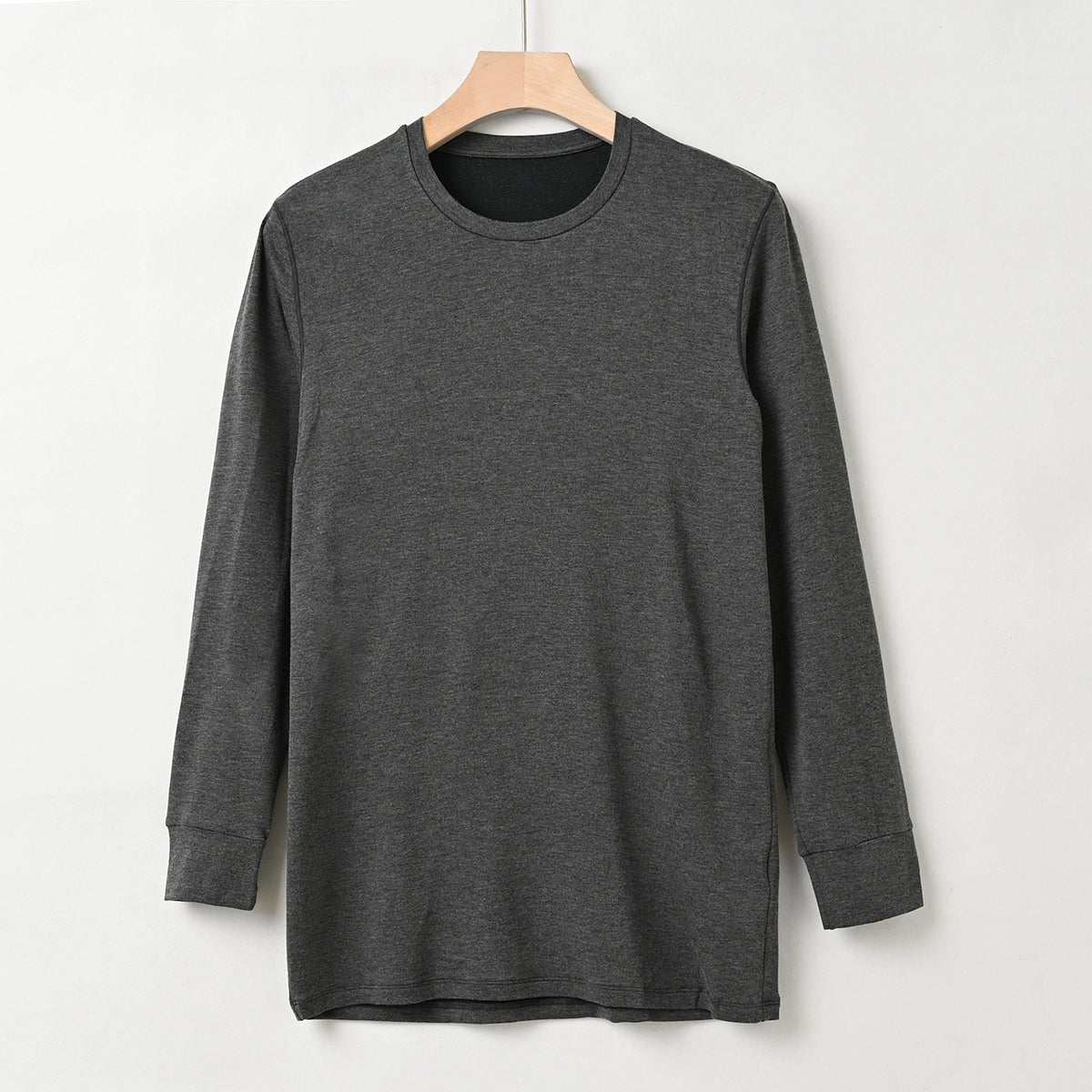 Men's Cozy Brushed Wool Long Sleeve Round Neck Shirt for Autumn Wear