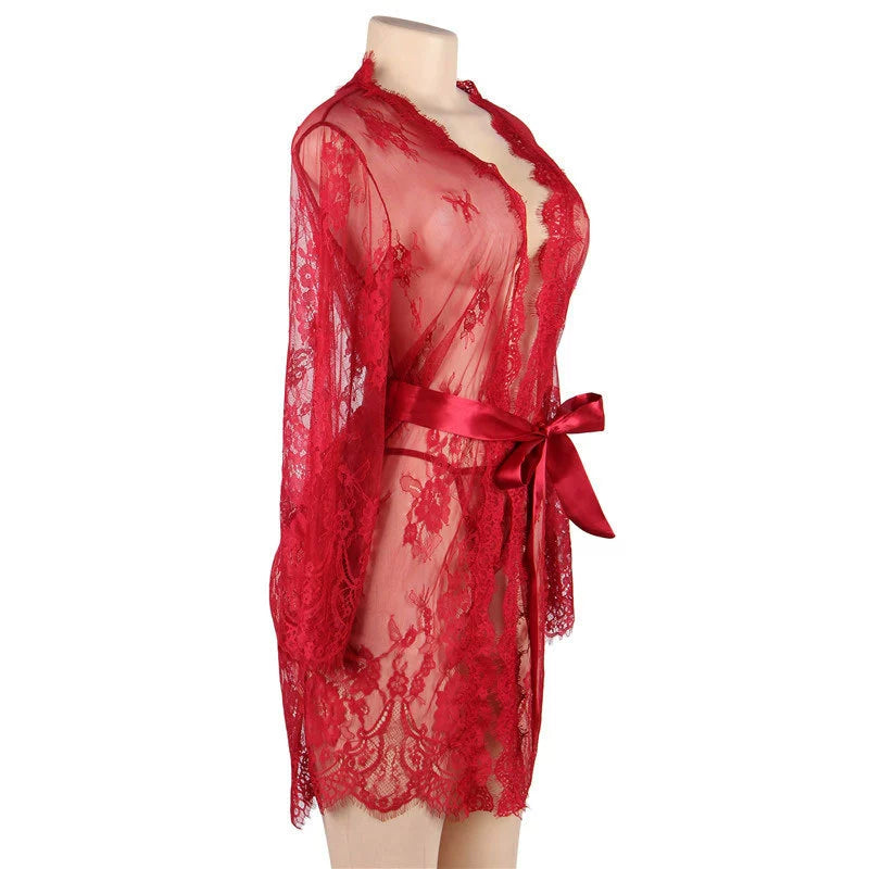 Luxe Lace Long Sleeve Sheer Robe for Alluring Nights