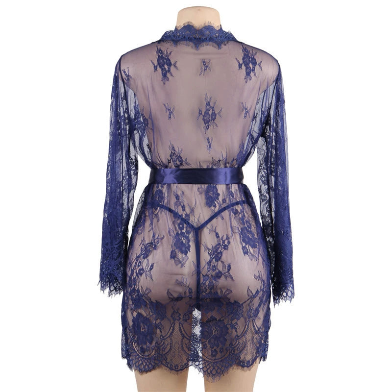 Luxe Lace Long Sleeve Sheer Robe for Alluring Nights