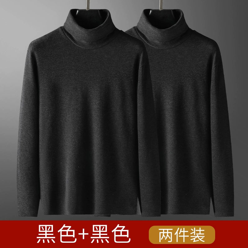 Luxurious Mulberry Silk Dralon Thermal Turtleneck Shirt for Men - Winter Long Sleeve Fleece Slim-Fit Top