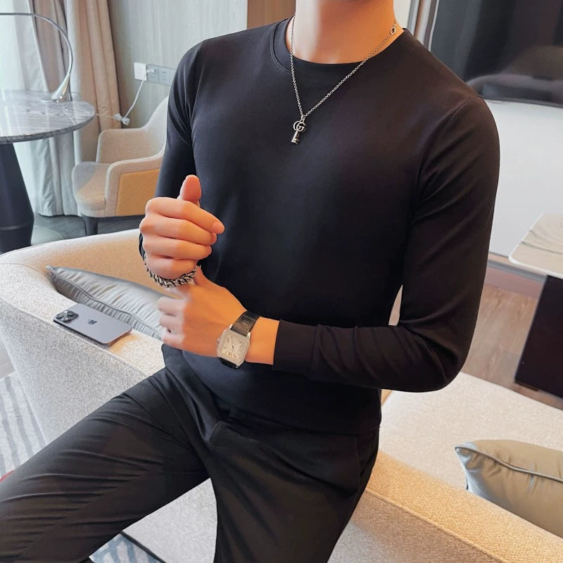 Korean-Inspired Men's Long Sleeve Chic Middle-Collar Shirt