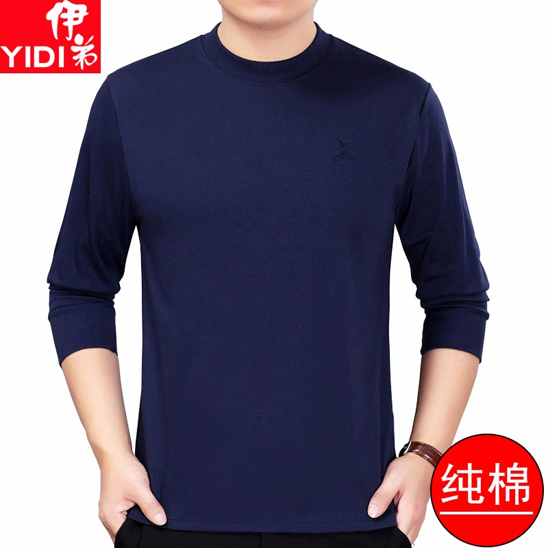 Cotton Long-Sleeve Half-Neck T-Shirt for Stylish Middle-Aged Dads