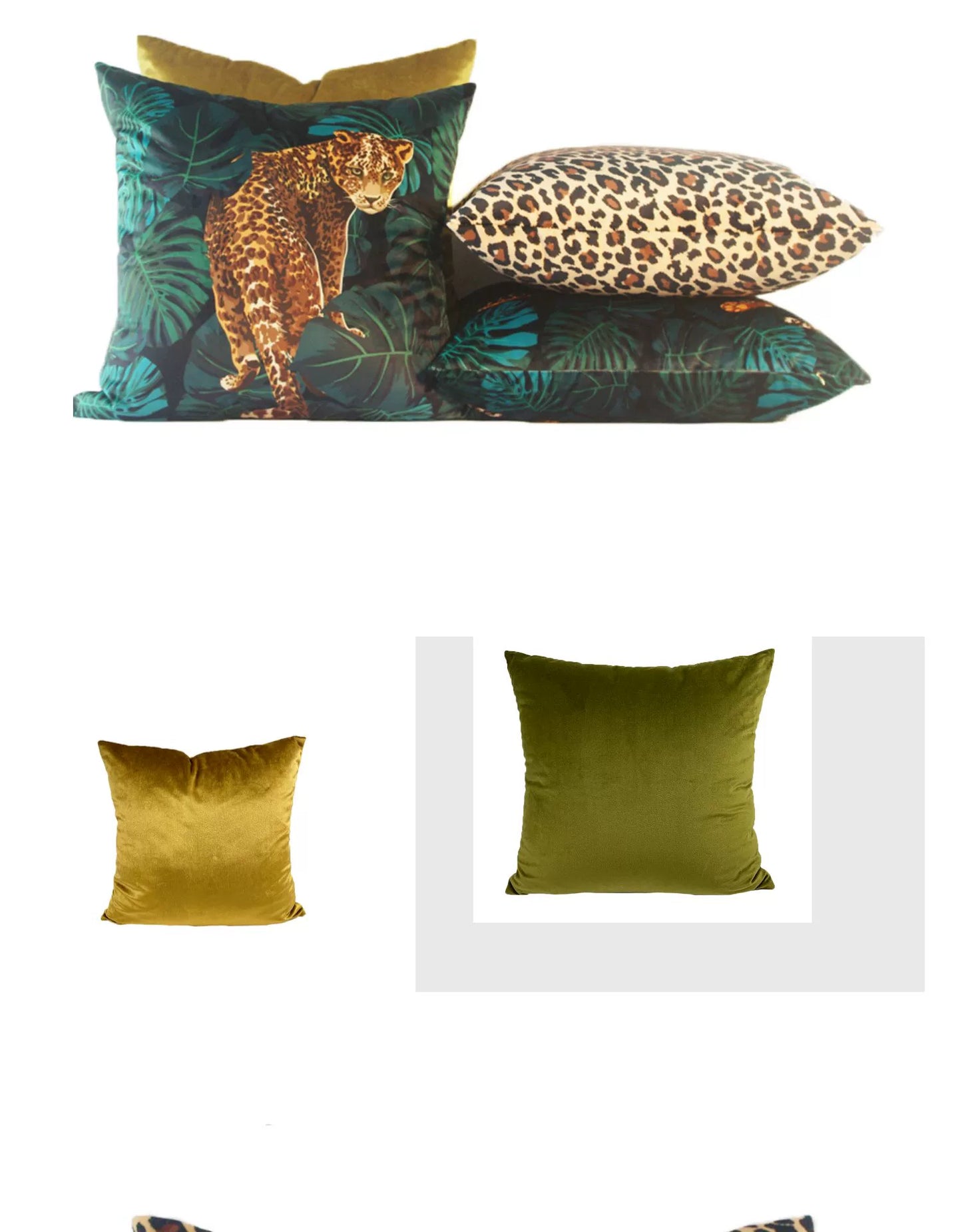 Retro Jungle Plant Golden Leopard Tiger Pattern Jungle Green Olive Green Pillow Cushion Leopard Pattern Tiger Head Bed & Breakfast Soft Outfit