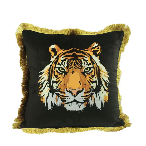 Retro Jungle Plant Golden Leopard Tiger Pattern Jungle Green Olive Green Pillow Cushion Leopard Pattern Tiger Head Bed & Breakfast Soft Outfit