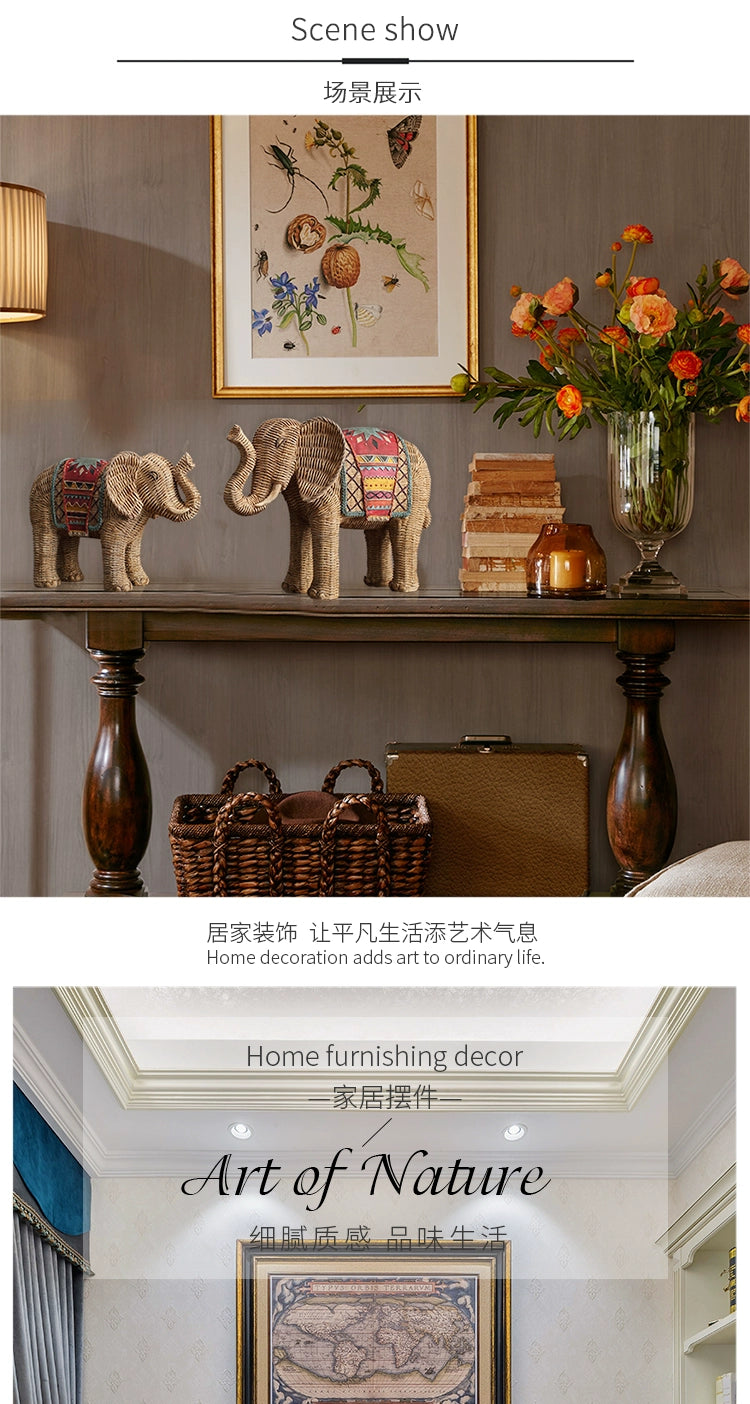 American Creative Rattan Pattern Elephant TV Cabinet Decoration Living Room Wine Cabinet Hallway Resin Artware Decorations Decoration