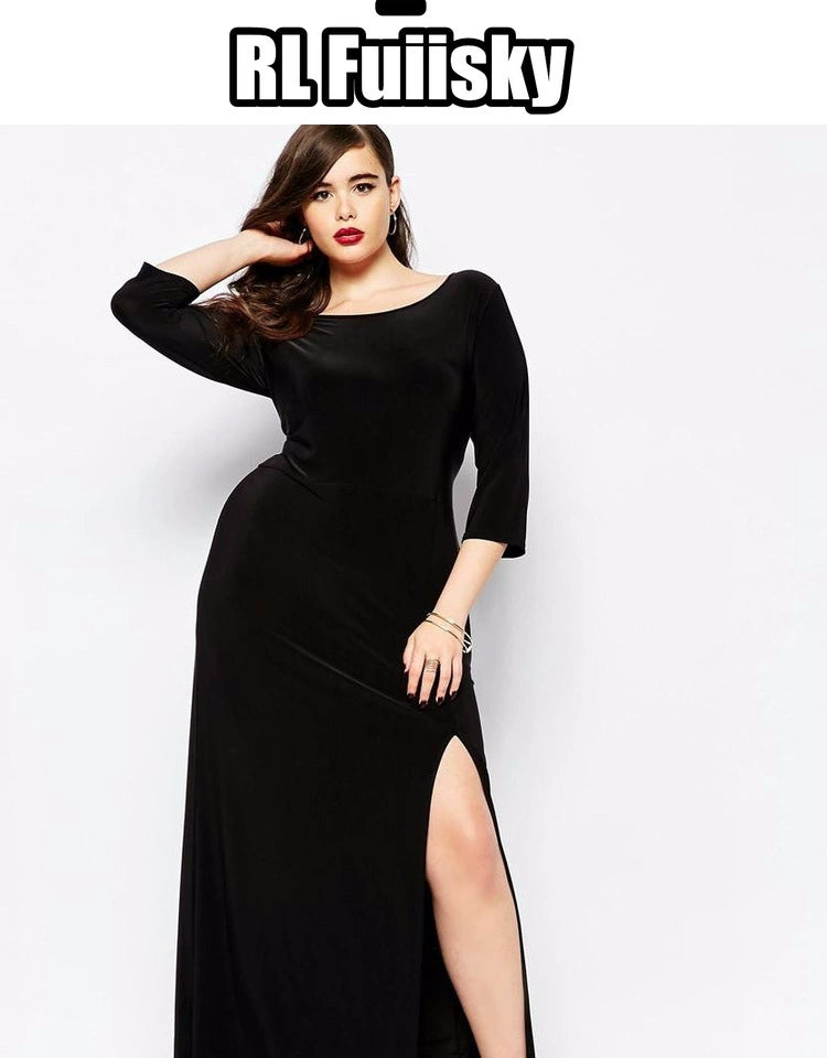 Plus Size Elegant Split Dress for Spring and Autumn