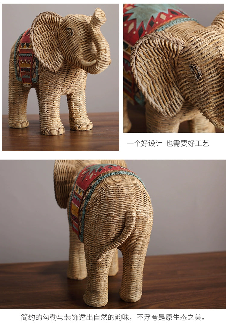 American Creative Rattan Pattern Elephant TV Cabinet Decoration Living Room Wine Cabinet Hallway Resin Artware Decorations Decoration