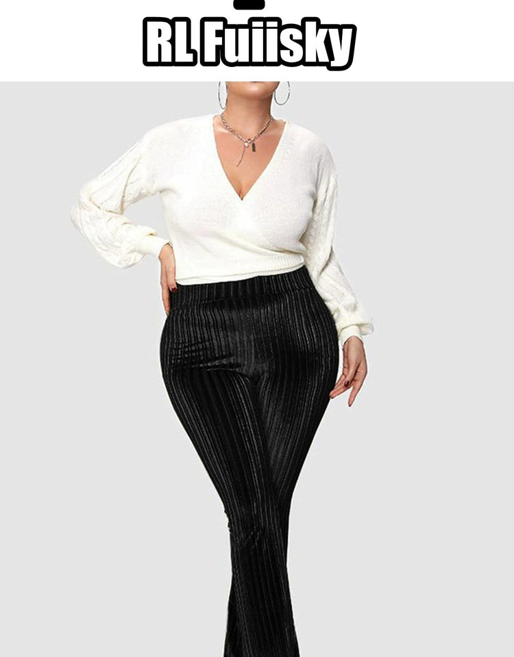 High-Waisted Plus Size Straight-Leg Bootleg Trousers for Women - R'l Stylish Transitional Pants