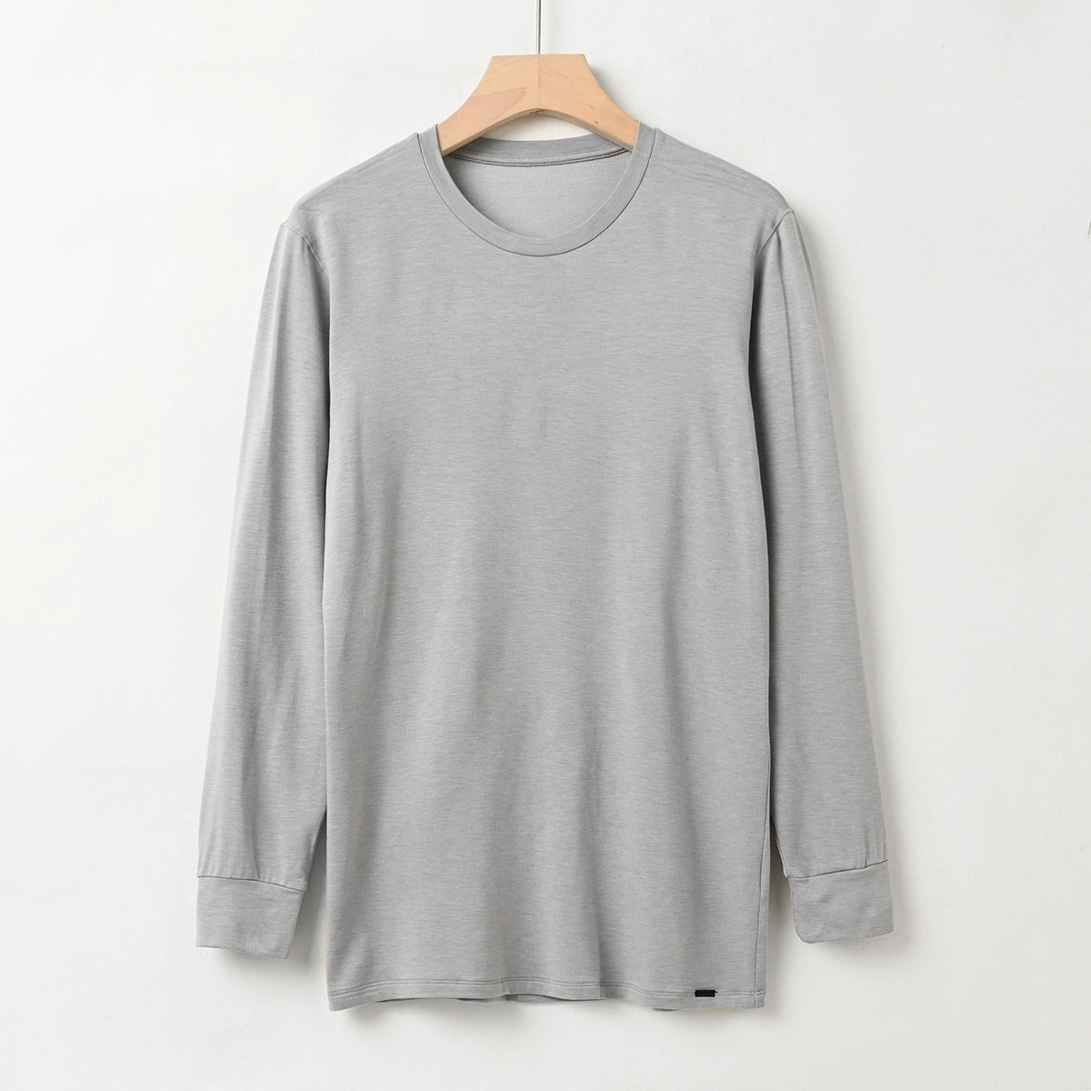 Men's Cozy Brushed Wool Long Sleeve Round Neck Shirt for Autumn Wear