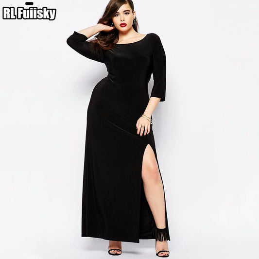 Plus Size Elegant Split Dress for Spring and Autumn