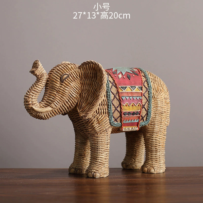 American Creative Rattan Pattern Elephant TV Cabinet Decoration Living Room Wine Cabinet Hallway Resin Artware Decorations Decoration