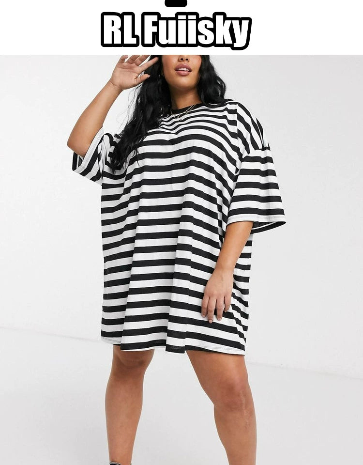 Plus Size Women's Mid-Length T-Shirt Dress for Spring and Summer