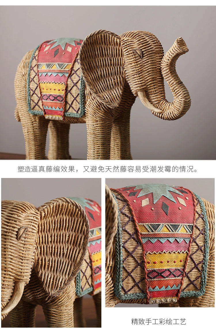 American Creative Rattan Pattern Elephant TV Cabinet Decoration Living Room Wine Cabinet Hallway Resin Artware Decorations Decoration