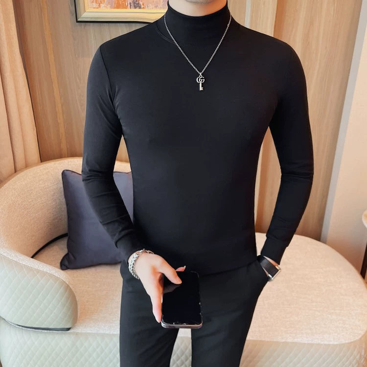 Korean-Inspired Men's Long Sleeve Chic Middle-Collar Shirt