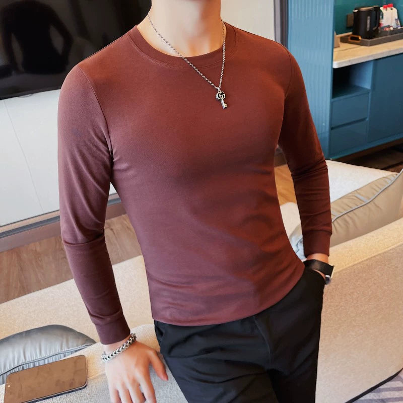 Korean-Inspired Men's Long Sleeve Chic Middle-Collar Shirt