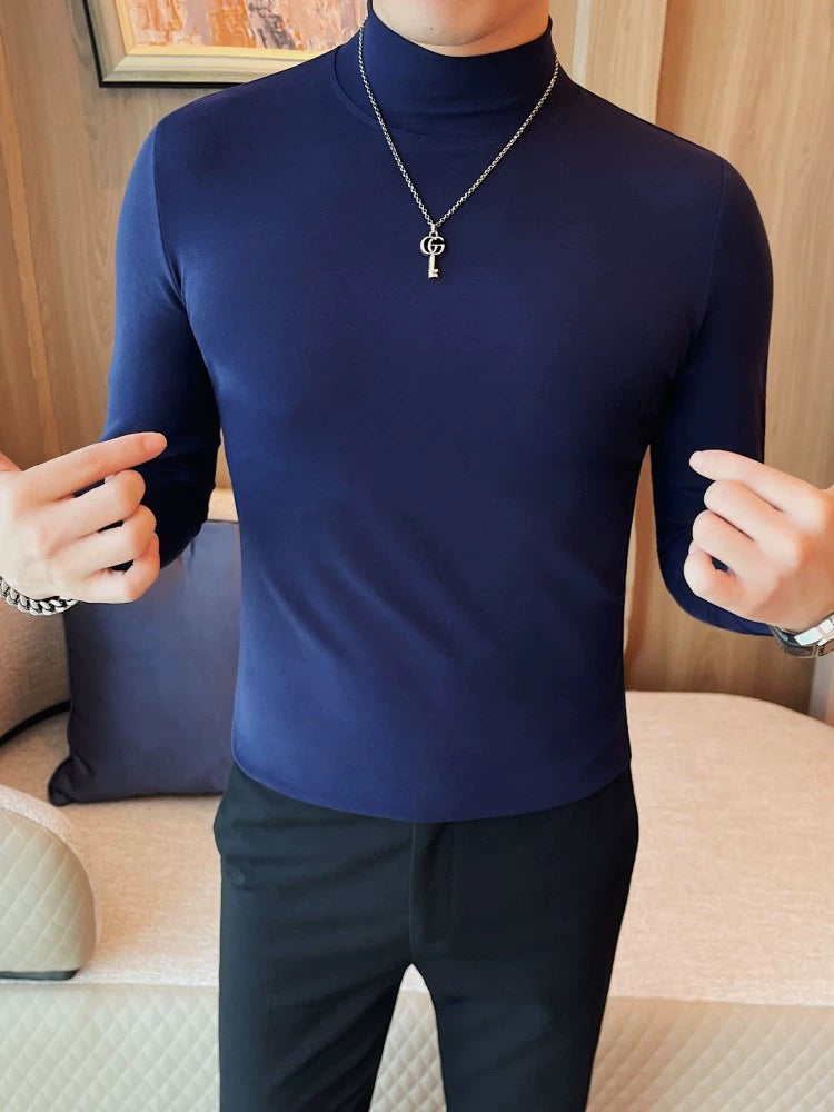 Korean-Inspired Men's Long Sleeve Chic Middle-Collar Shirt