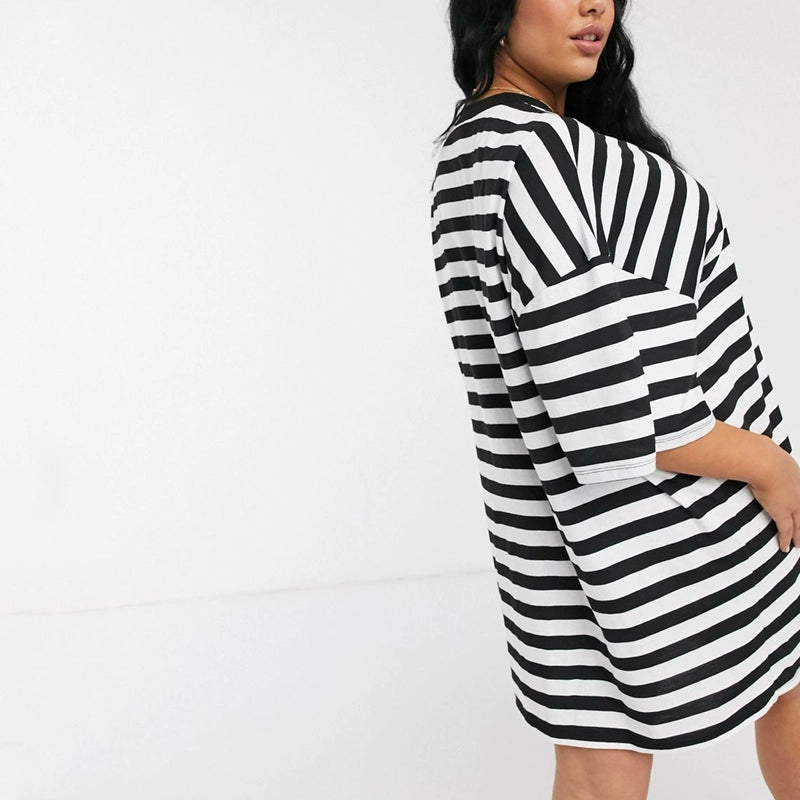 Plus Size Women's Mid-Length T-Shirt Dress for Spring and Summer