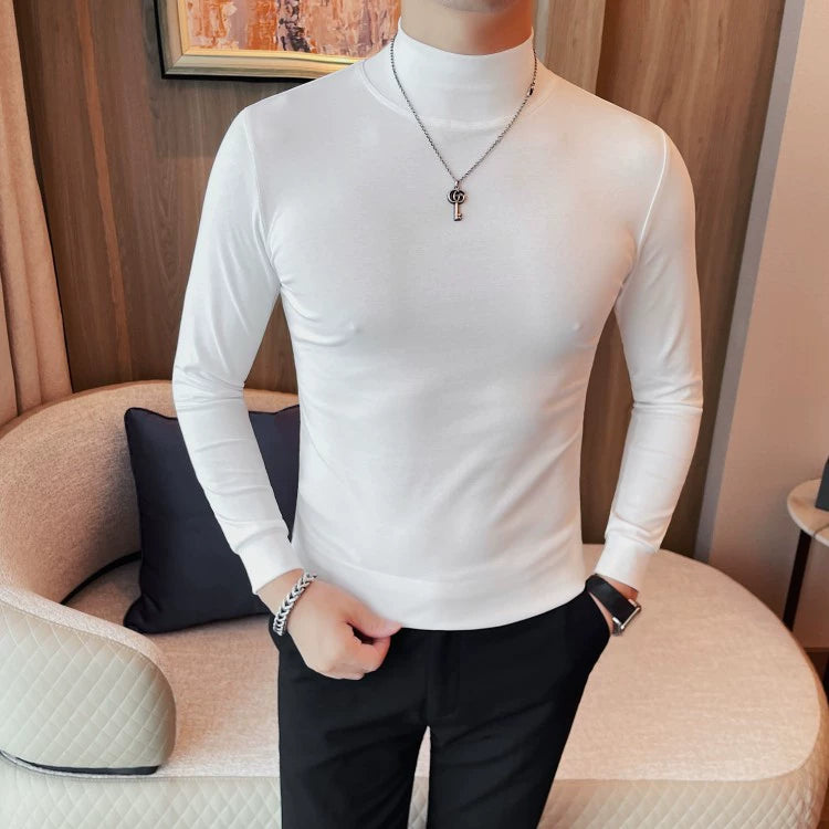 Korean-Inspired Men's Long Sleeve Chic Middle-Collar Shirt