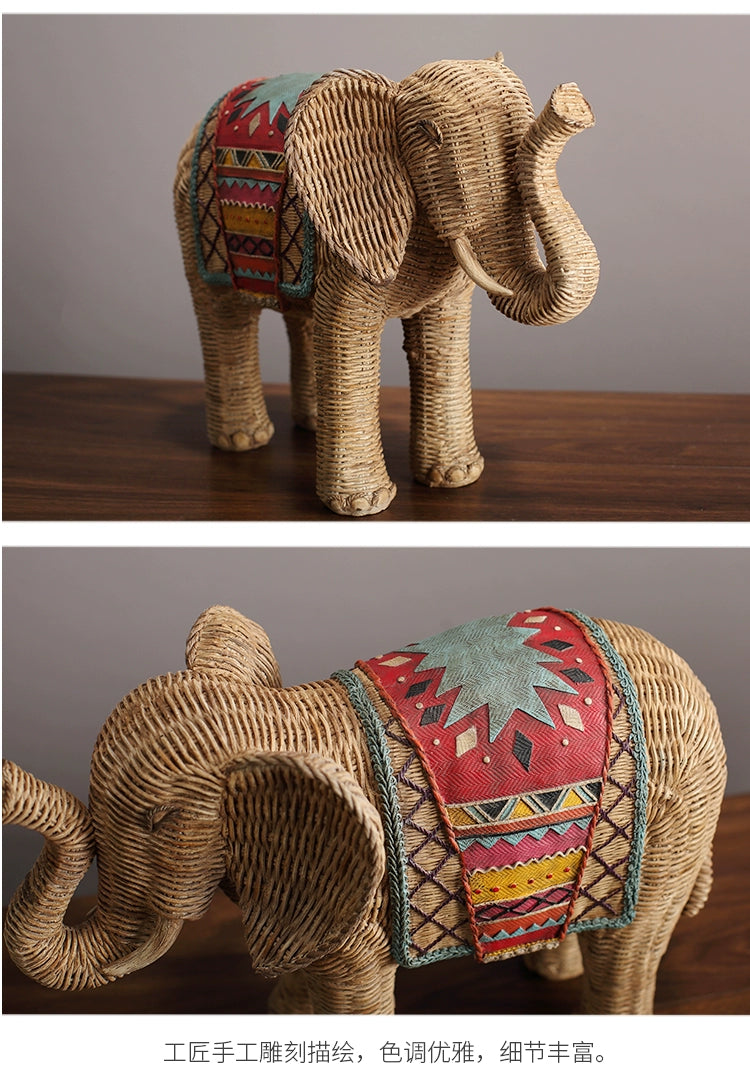 American Creative Rattan Pattern Elephant TV Cabinet Decoration Living Room Wine Cabinet Hallway Resin Artware Decorations Decoration