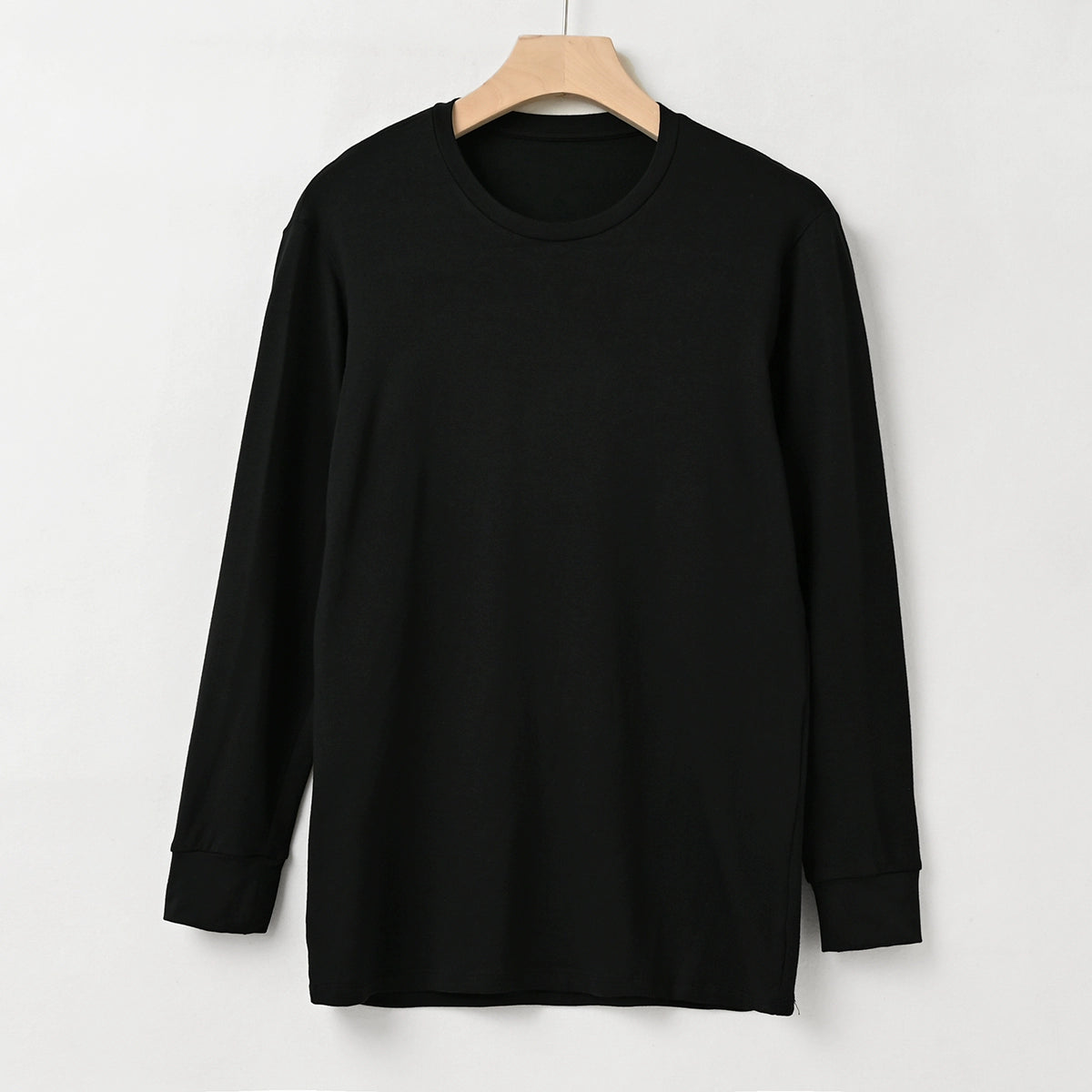 Men's Cozy Brushed Wool Long Sleeve Round Neck Shirt for Autumn Wear