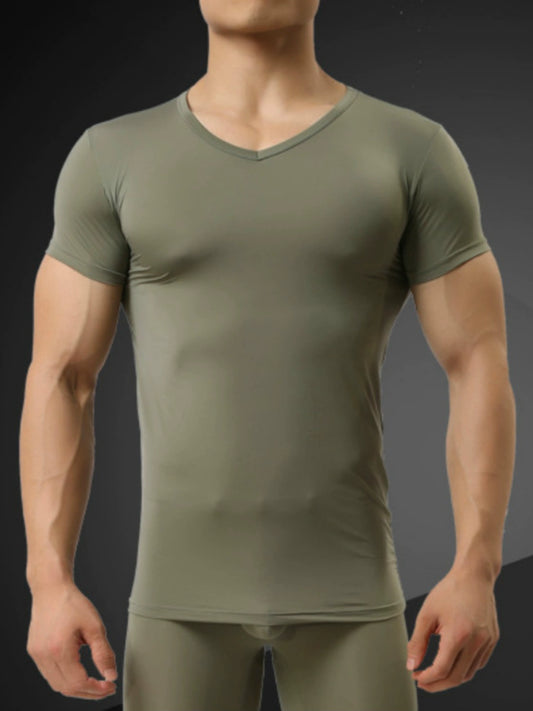 Men's Lightweight V-Neck Ice Silk Half Sleeve T-Shirt