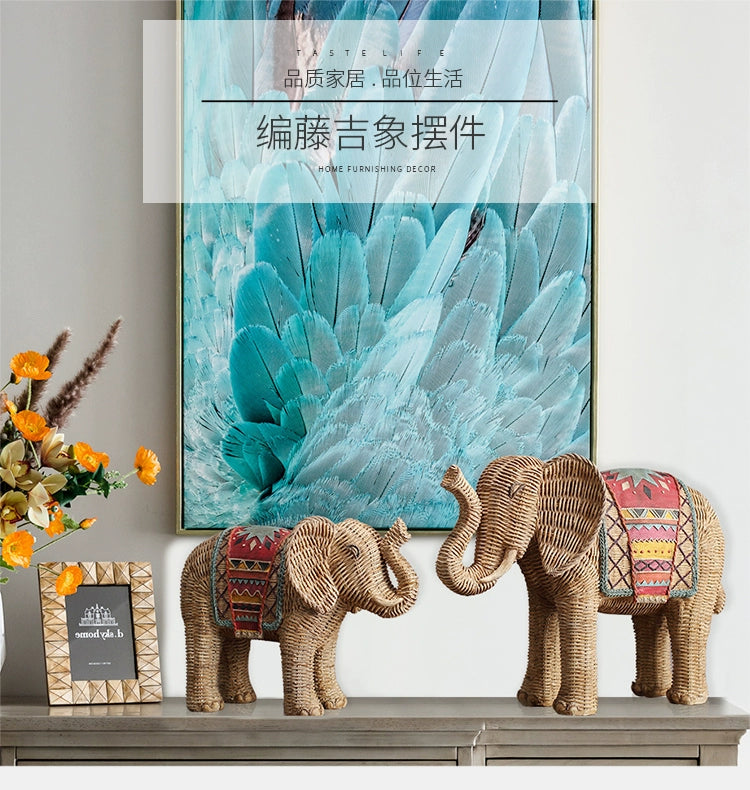 American Creative Rattan Pattern Elephant TV Cabinet Decoration Living Room Wine Cabinet Hallway Resin Artware Decorations Decoration