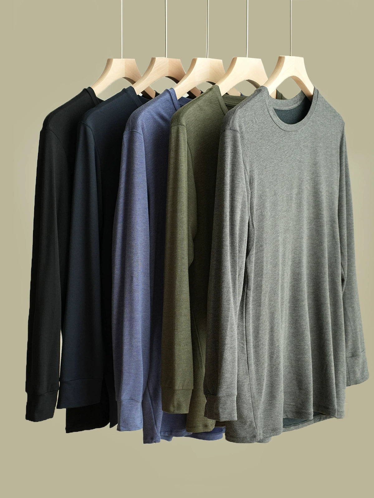 Men's Cozy Brushed Wool Long Sleeve Round Neck Shirt for Autumn Wear