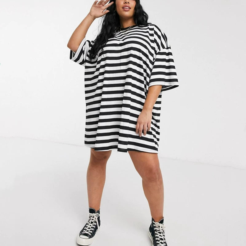 Plus Size Women's Mid-Length T-Shirt Dress for Spring and Summer