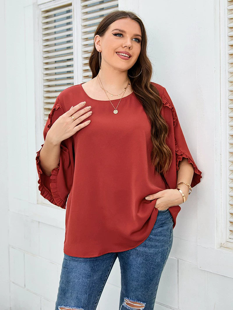 Stylish Plus Size Women's Half Sleeve Red Shirt for Ultimate Comfort