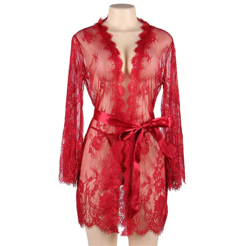 Luxe Lace Long Sleeve Sheer Robe for Alluring Nights