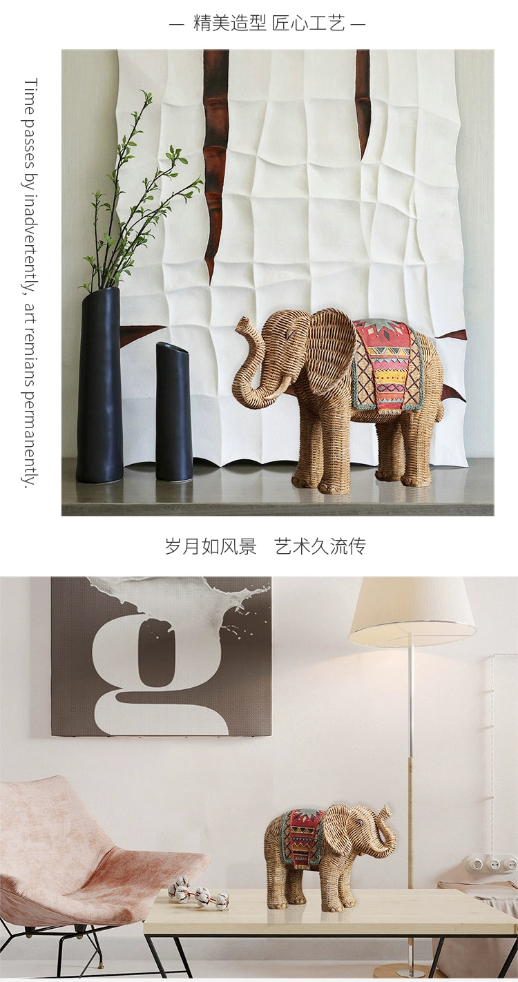 American Creative Rattan Pattern Elephant TV Cabinet Decoration Living Room Wine Cabinet Hallway Resin Artware Decorations Decoration