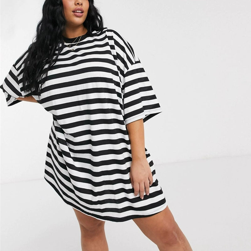 Plus Size Women's Mid-Length T-Shirt Dress for Spring and Summer