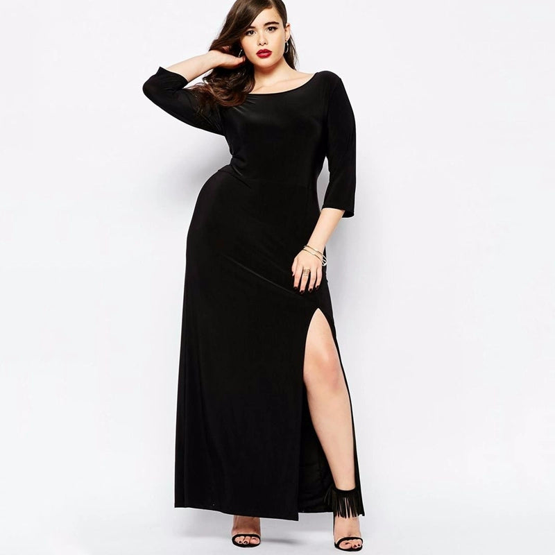 Plus Size Elegant Split Dress for Spring and Autumn