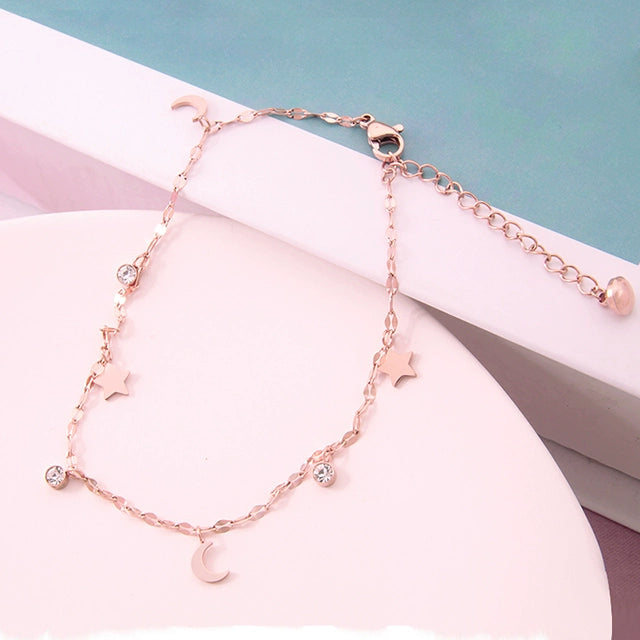 New Arrival Japanese and Korean Classy Titanium Steel Anklet Women's Non-Fading Rose Gold Anti-Allergy Student Stylish Fashion Online Red Fashion