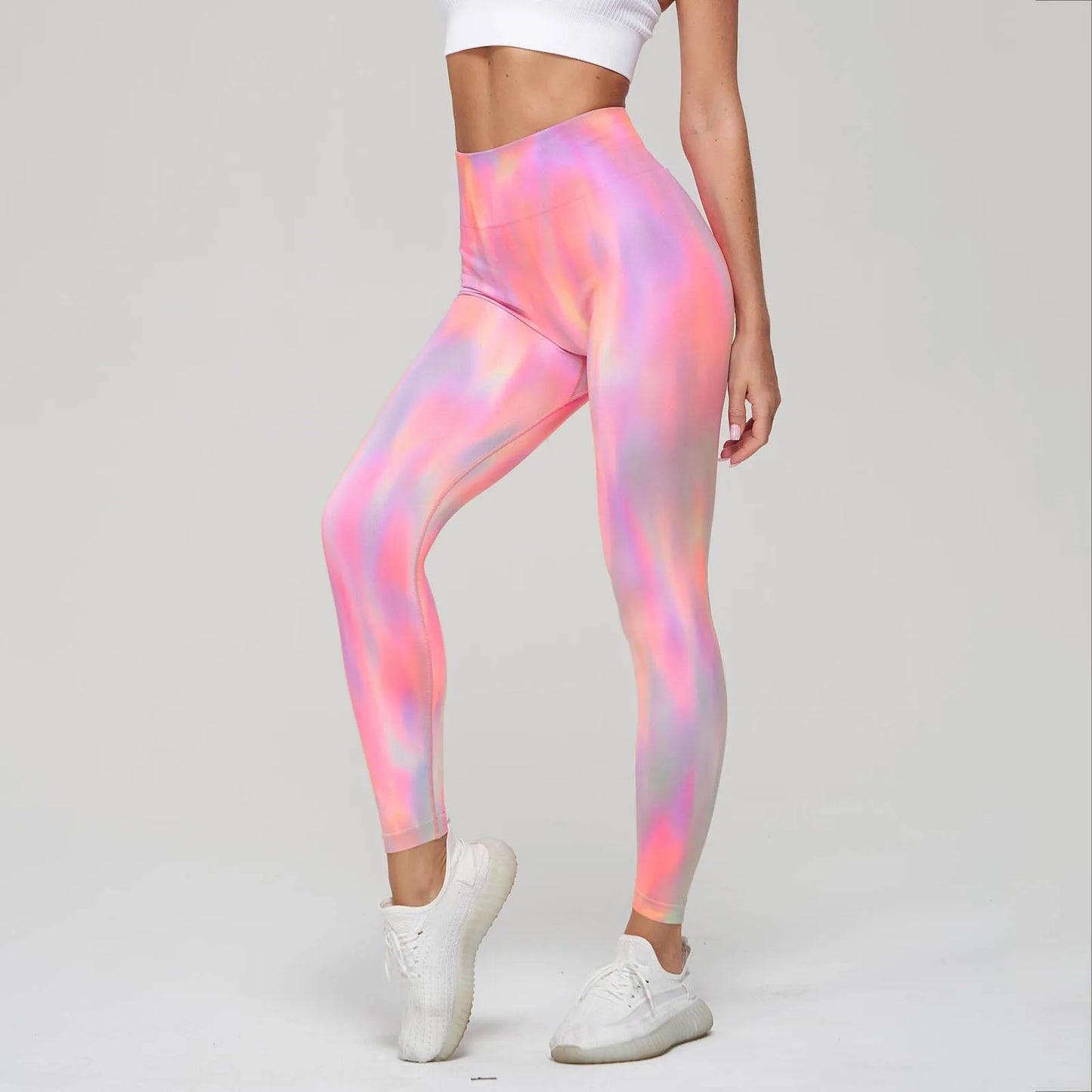 Seamless High Waist Tie Dye Yoga Leggings for Women - Quick Dry Peach Hip Fitness Pants