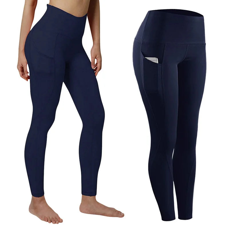 Stylish Women's High-Waisted Skinny Leggings with Pockets for Gym, Running, and Yoga