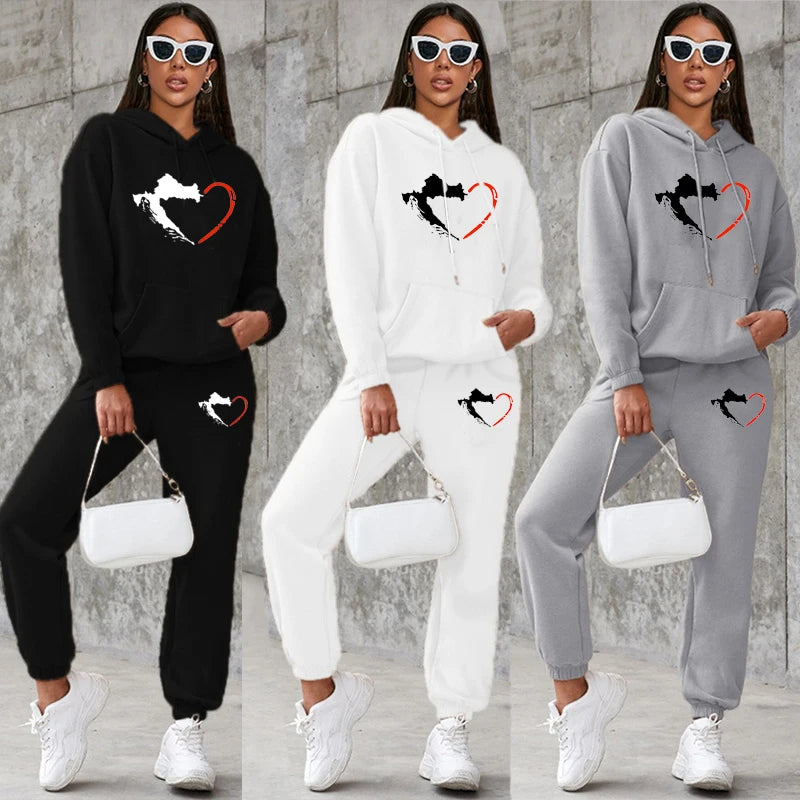 Chic Women's Hooded Sweatshirt and Sweatpants Set for Autumn-Winter Comfort