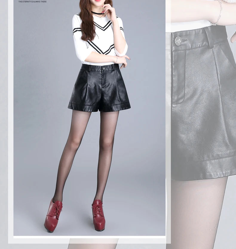 ZUZK Women's High-Waisted PU Leather Casual Shorts for Fall/Winter - All-Match 5XL Boot Shorts