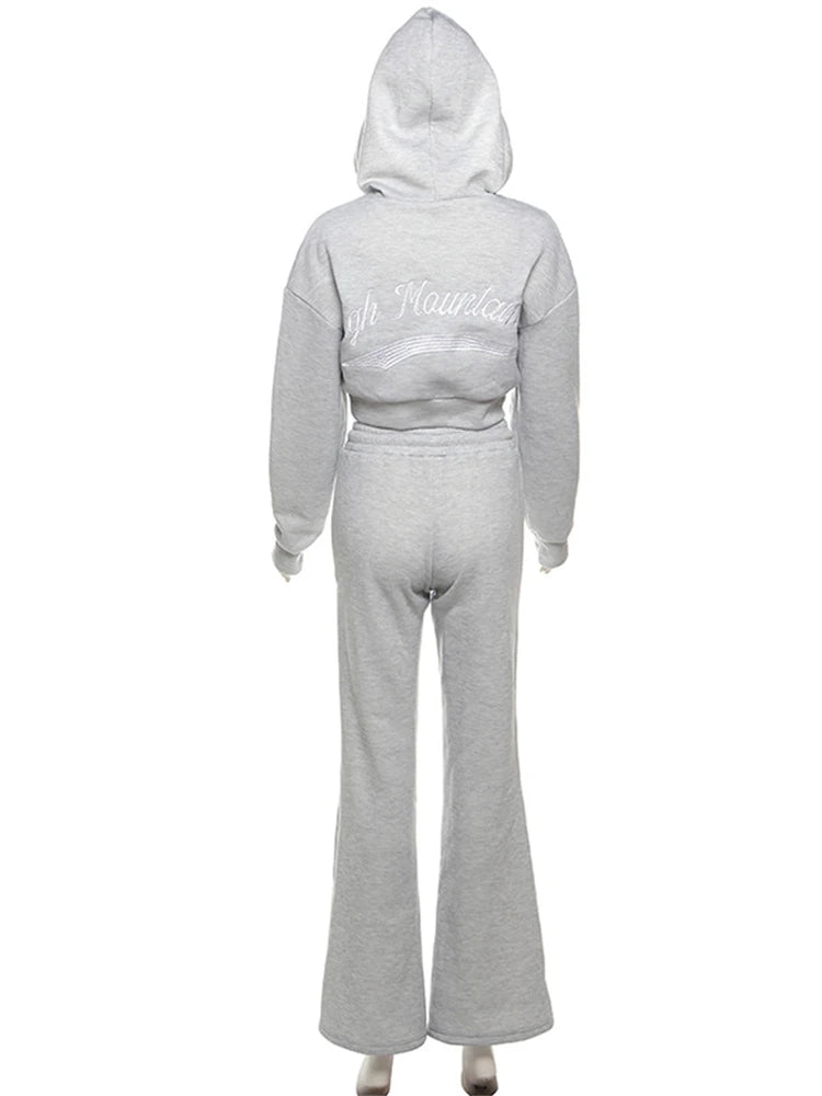 Akaily 2024 Women's Winter Embroidered Hooded Tracksuit Set with Drawstring Pants