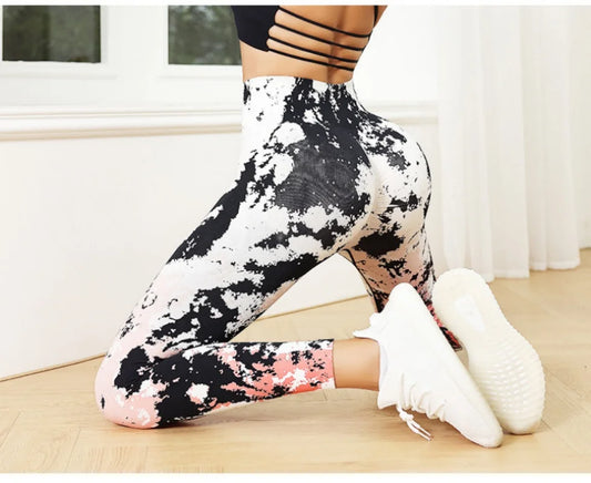 2024 Peach High-Waist Seamless 3D Printed Yoga Leggings for Women - Sports and Gym Running Tights