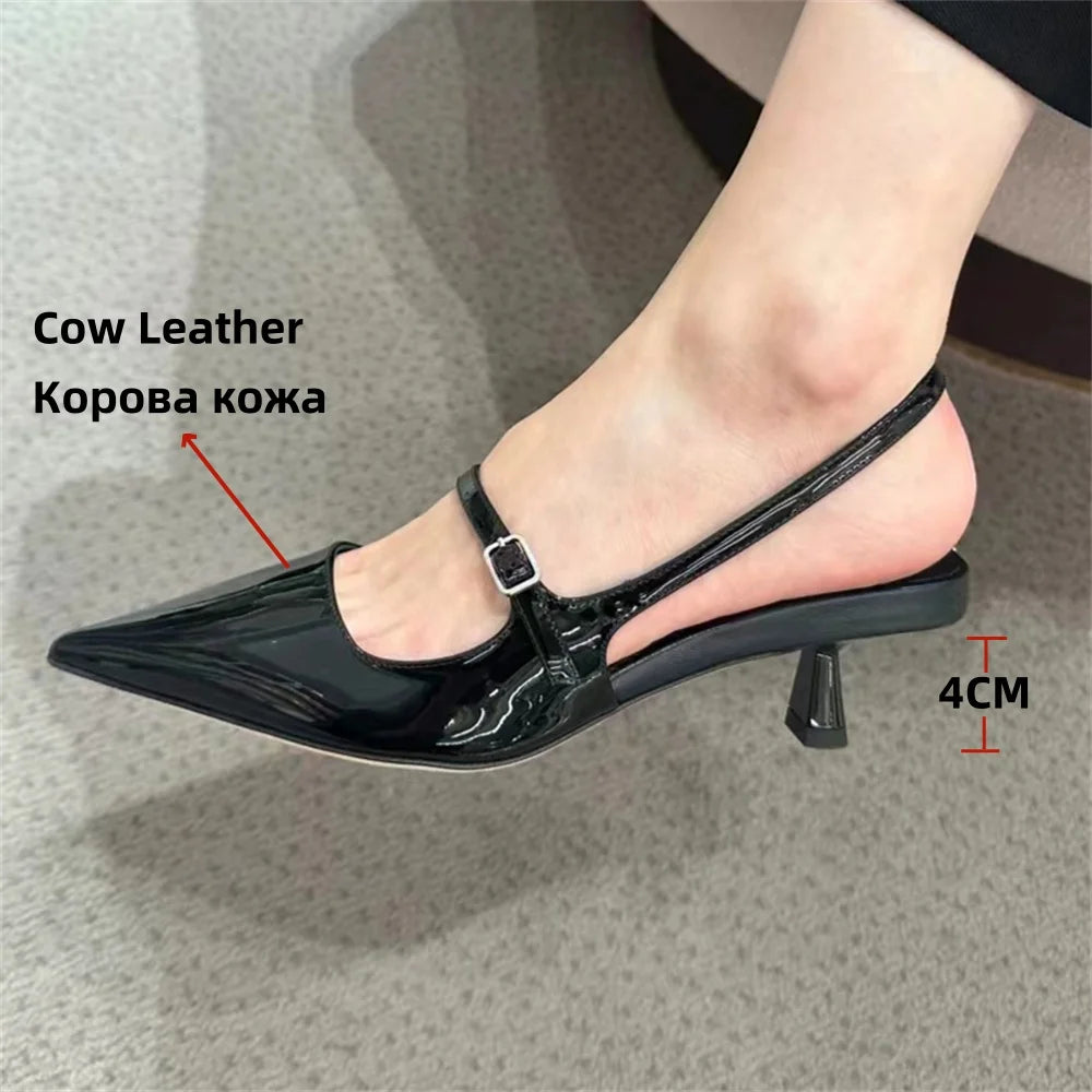 Stylish FEDONAS Women's Genuine Leather Slingback Kitten Heels with Pointed Toe for Parties