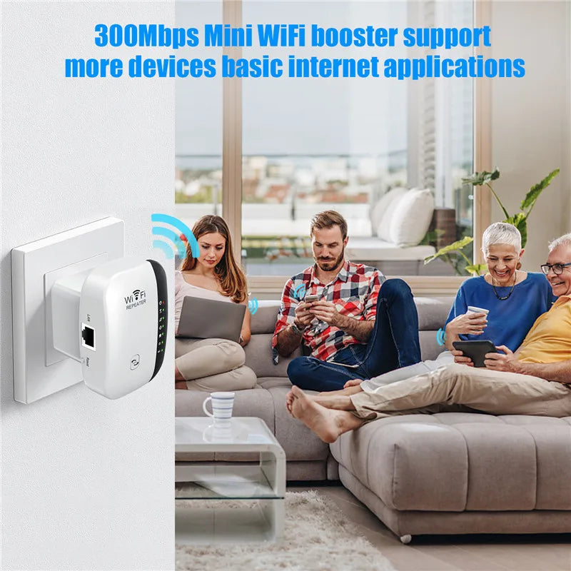 300Mbps Wireless Signal Booster and Wi-Fi Extender for Home and Office - Easy Setup and Universal Compatibility