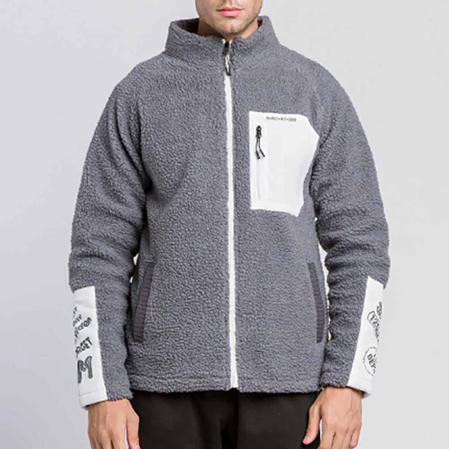 Personalized Color Block Lambswool Zip-Up Fleece Jacket for Men