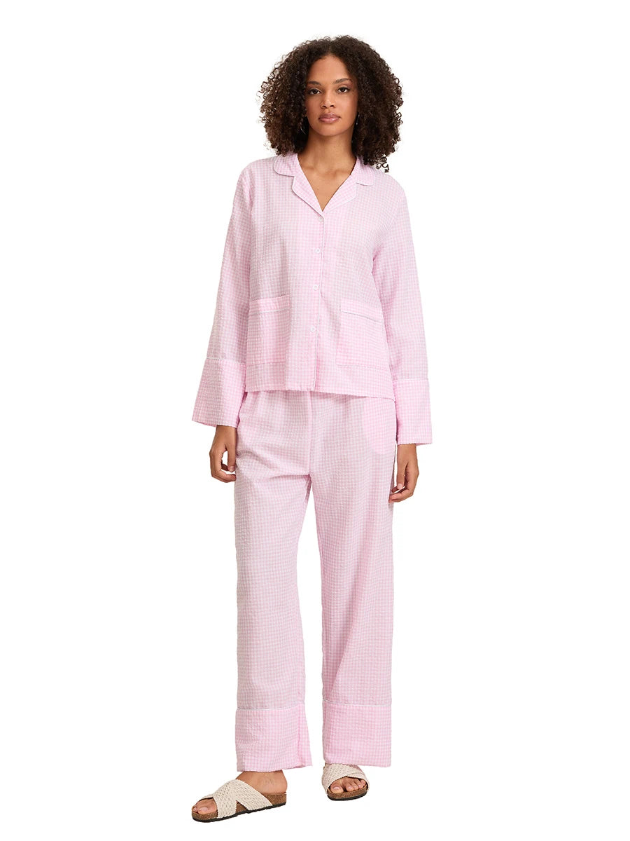 Plaid Long Sleeve Women’s Pajama Set - Stylish 2-Piece Loungewear with Button Details