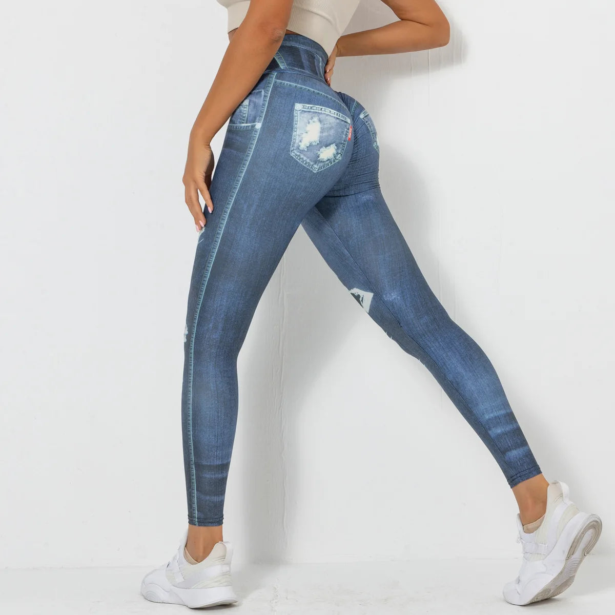 High Waist Scrunch Yoga Leggings for Women - Denim-Look Push Up Fitness Tights