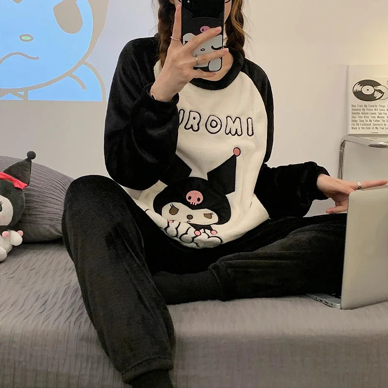 Cozy Sanrio Kuromi Winter Pajama Sets for Women - Adorable Soft Sleepwear & Cartoon Home Wear Gift